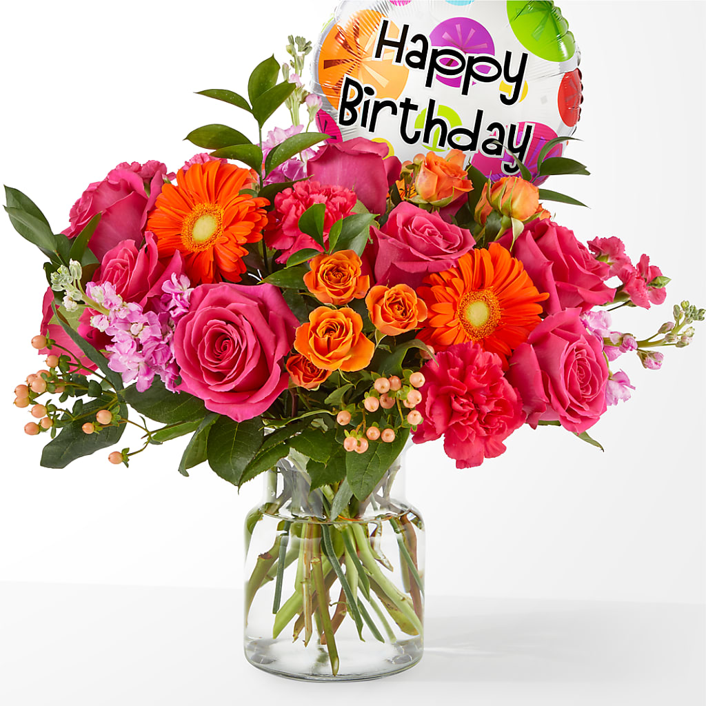 Fiesta Bouquet with Birthday Balloon – ANGELOS FLOWERS & GIFTS INC, Mississauga ON