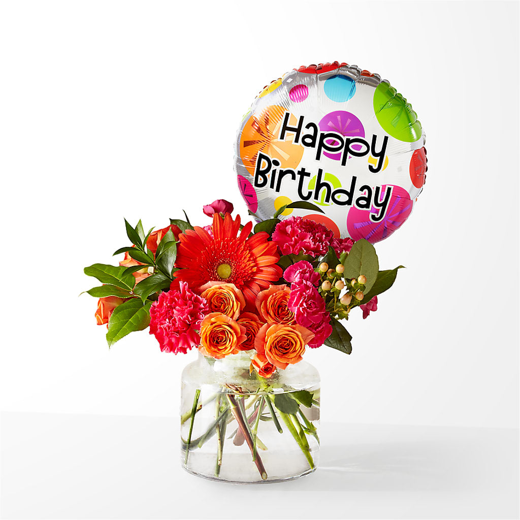 Fiesta Bouquet with Birthday Balloon – ANGELOS FLOWERS & GIFTS INC, Mississauga ON
