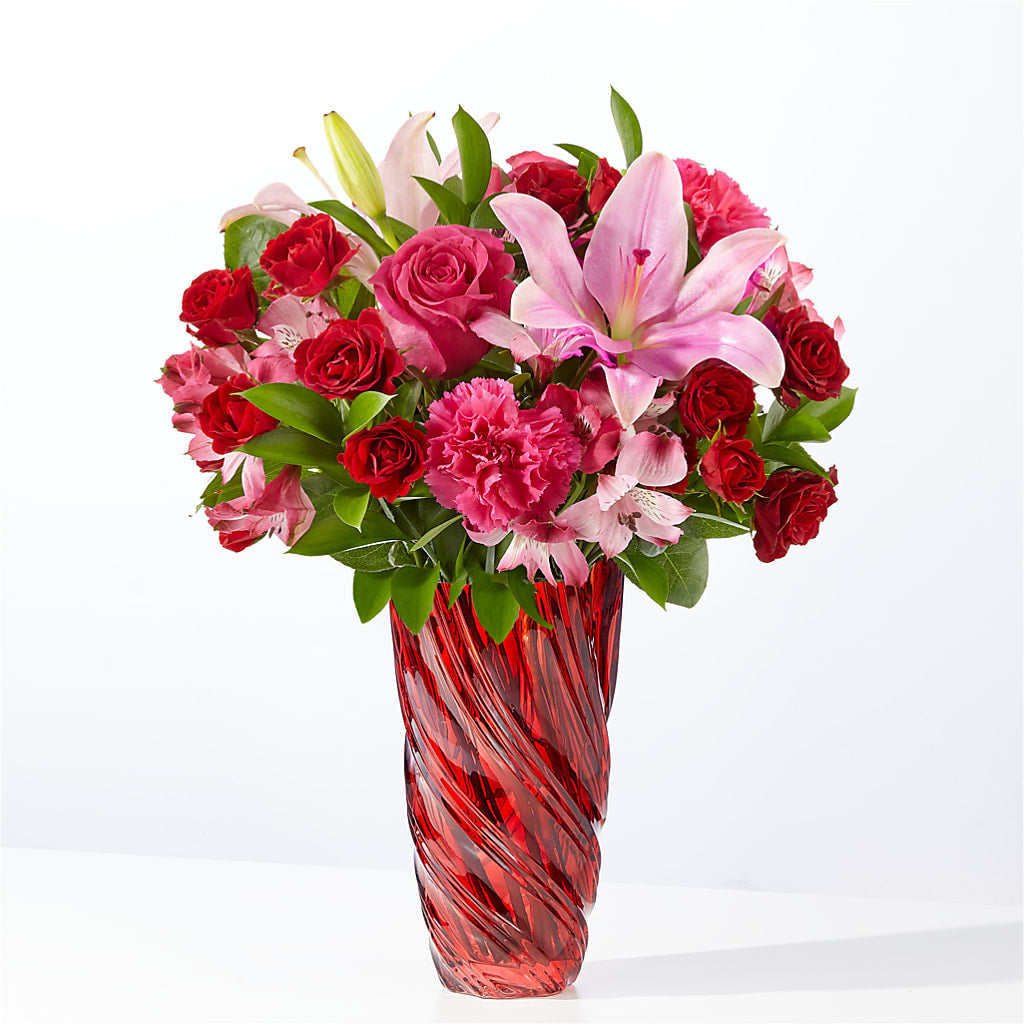A.T.Rブーケ In Love Bouquet with Luxe Swirl Vase – pink, red flower