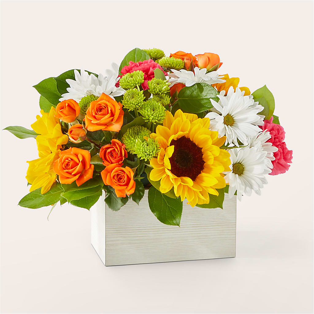 Sun-drenched Blooms Box Bouquet – ANGELOS FLOWERS & GIFTS INC, Mississauga ON