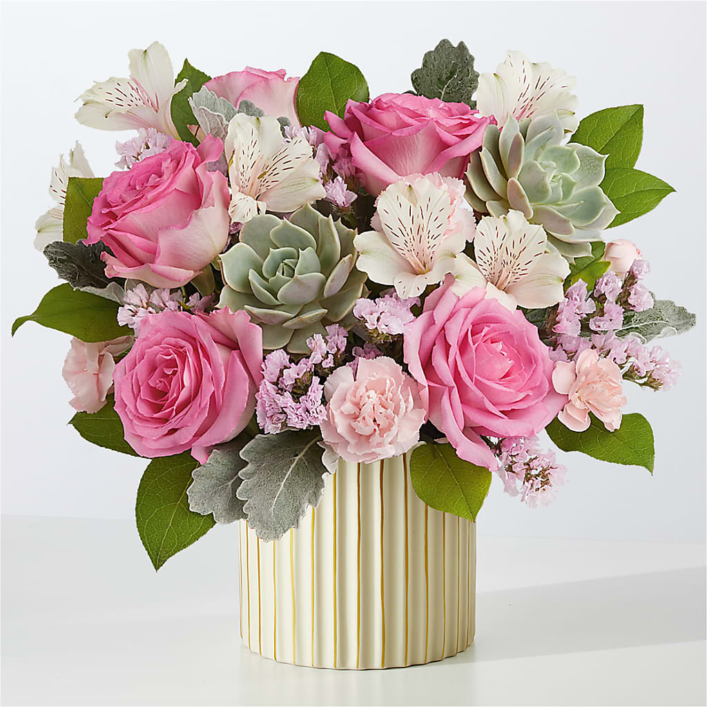 Dusty Rose Bouquet with Ivory Vase – ANGELOS FLOWERS & GIFTS INC, Mississauga ON
