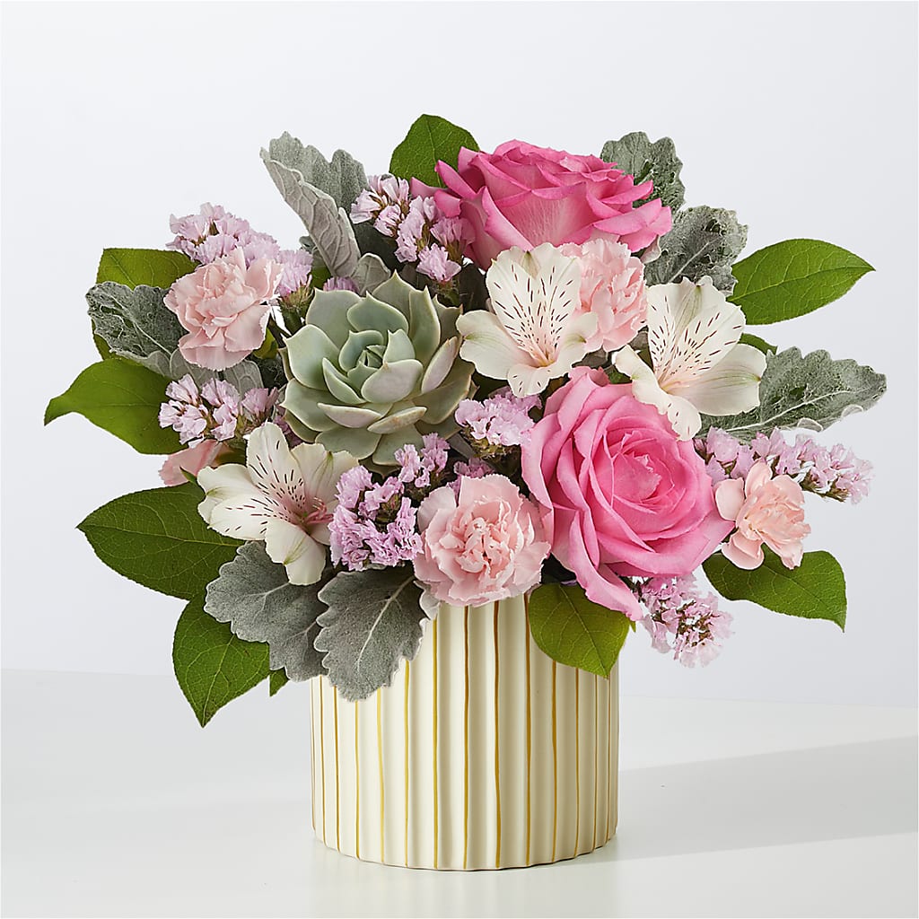 Dusty Rose Bouquet with Ivory Vase – ANGELOS FLOWERS & GIFTS INC, Mississauga ON