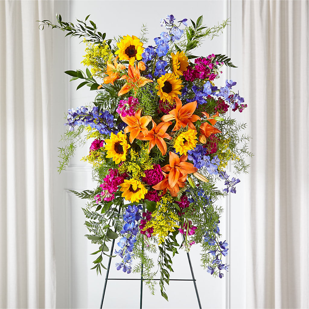 Sunlit Memories Standing Spray (Standard) – ANGELOS FLOWERS & GIFTS INC, Mississauga ON