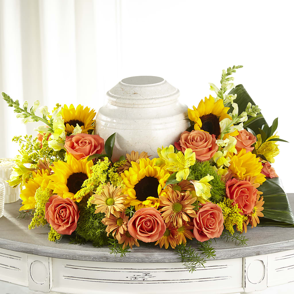 Faithful Sunflower Cremation Adornment – ANGELOS FLOWERS & GIFTS INC, Mississauga ON