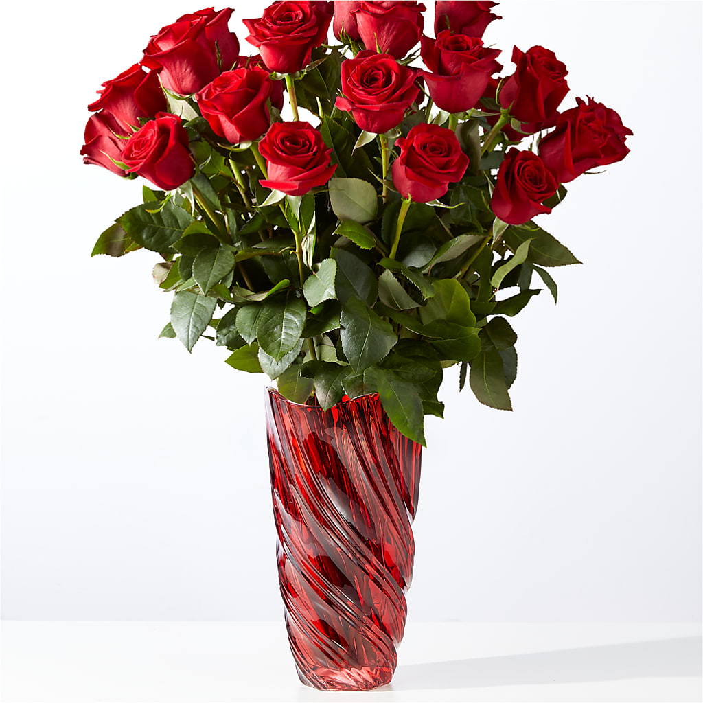Classic Love Red Rose Bouquet with Luxe Swirl Vase – ANGELOS FLOWERS & GIFTS INC, Mississauga ON