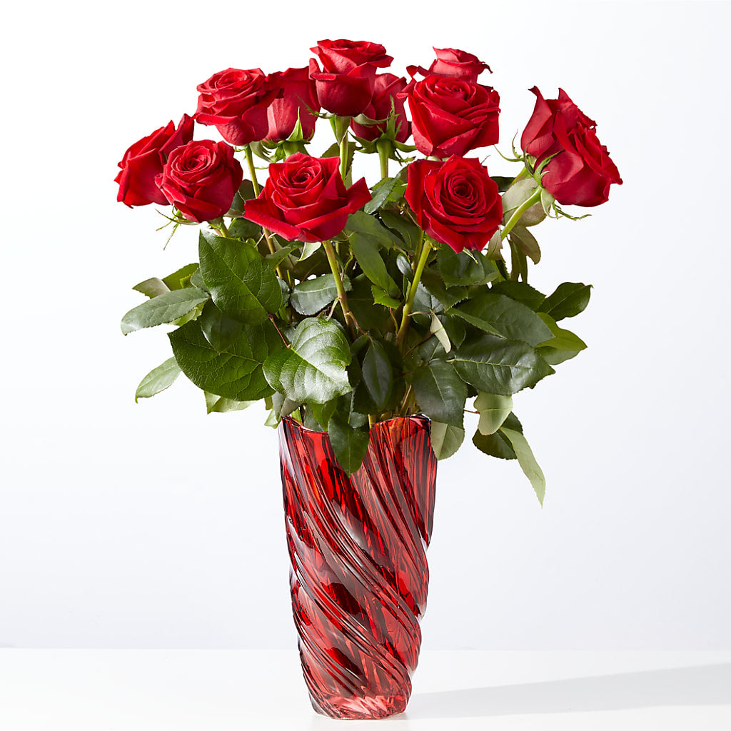 Classic Love Red Rose Bouquet with Luxe Swirl Vase – ANGELOS FLOWERS & GIFTS INC, Mississauga ON