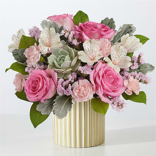 Dusty Rose Bouquet with Ivory Vase – ANGELOS FLOWERS & GIFTS INC, Mississauga ON
