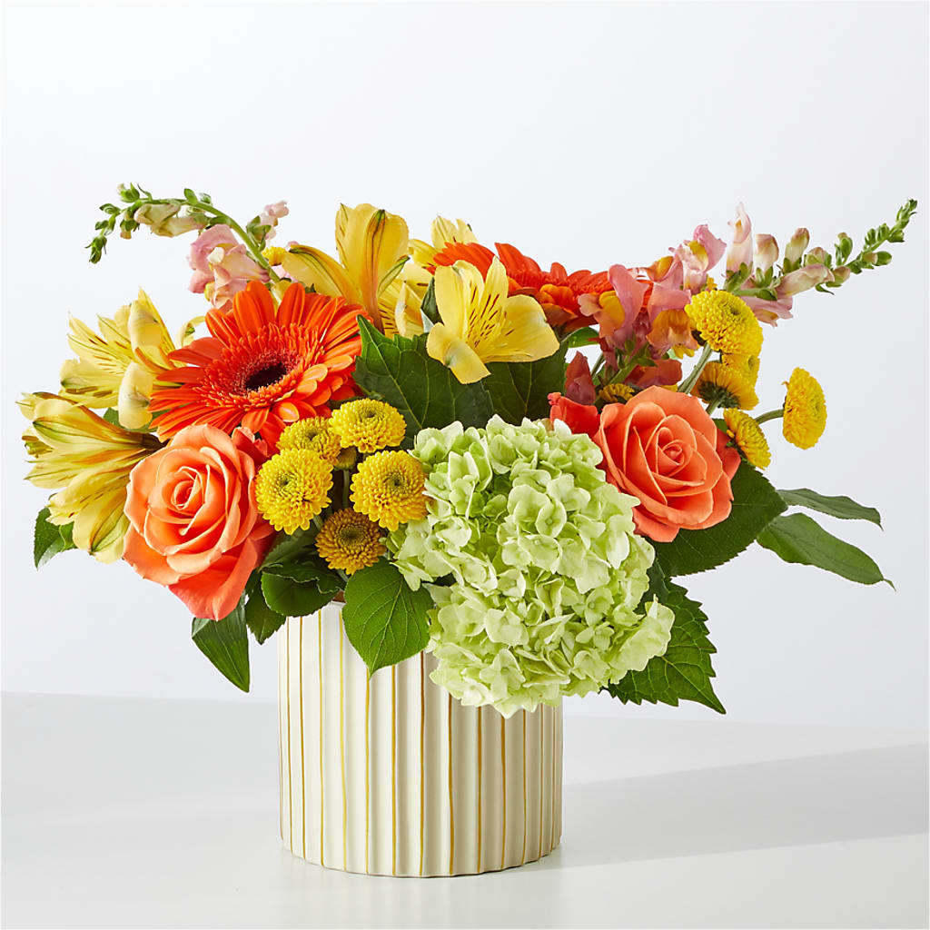 Autumn Sunshine Bouquet with Ivory Vase – ANGELOS FLOWERS & GIFTS INC, Mississauga ON