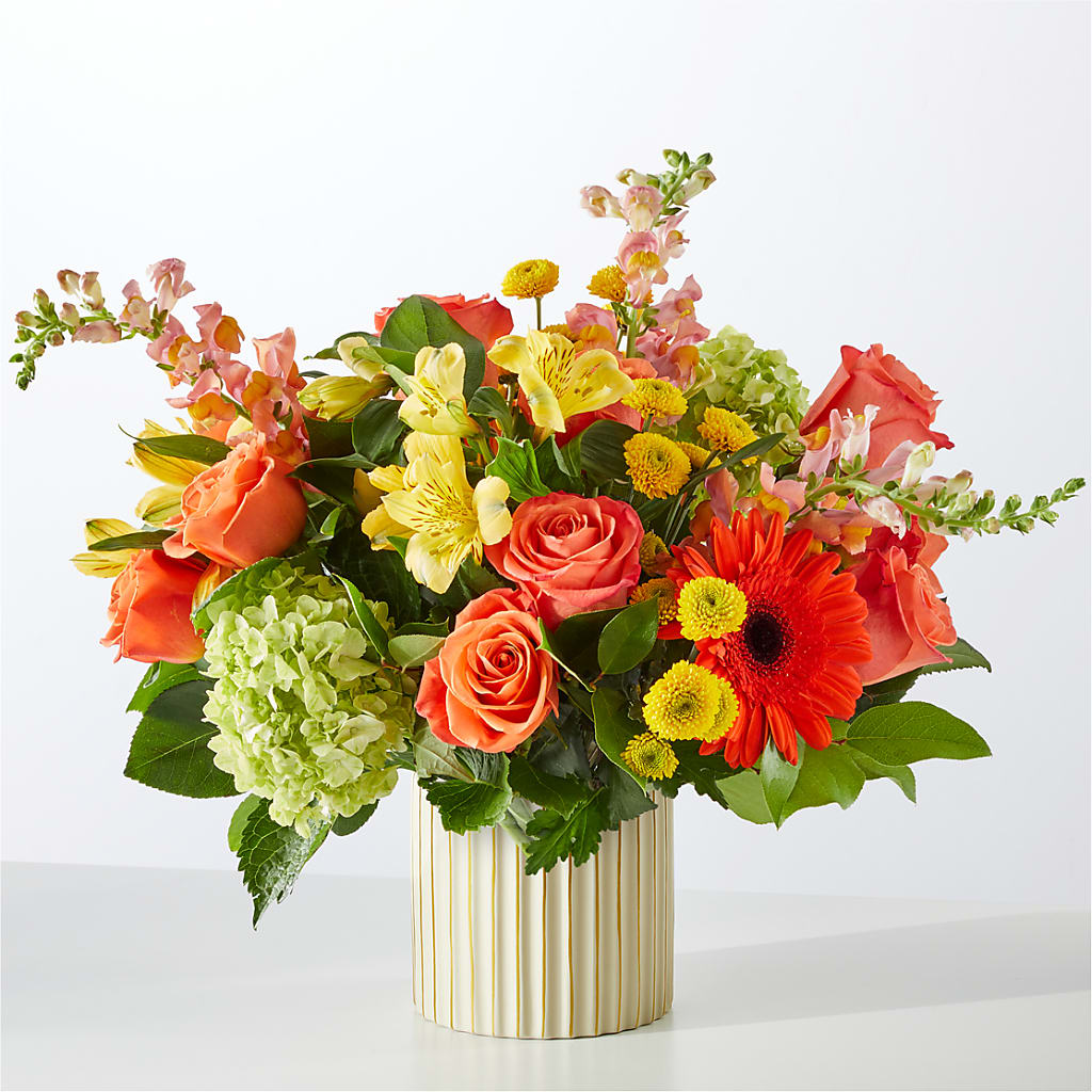 Autumn Sunshine Bouquet with Ivory Vase – ANGELOS FLOWERS & GIFTS INC, Mississauga ON