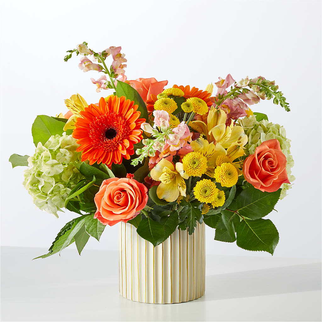 Autumn Sunshine Bouquet with Ivory Vase – ANGELOS FLOWERS & GIFTS INC, Mississauga ON