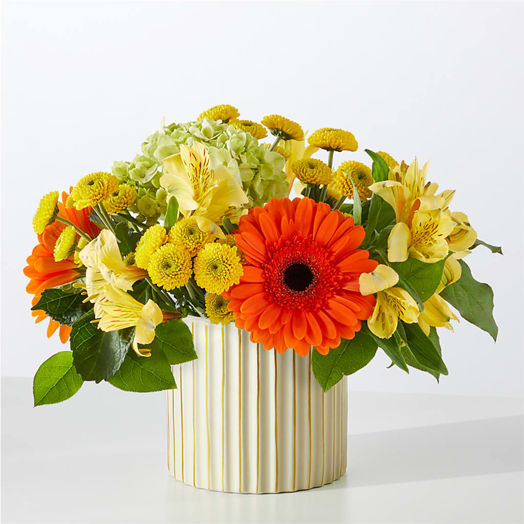 Autumn Sunshine Bouquet with Ivory Vase – ANGELOS FLOWERS & GIFTS INC, Mississauga ON